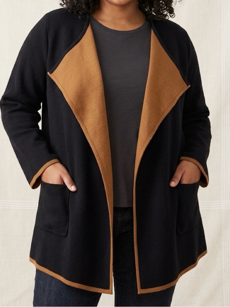 Alfani Black & Cognac Reversible Open Front Cardigan Jacket